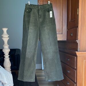 Pilcro Stylish Gray-Green High Rise Wide-Leg Corduroy Pants